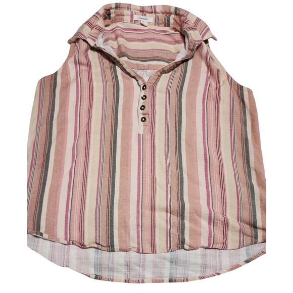 Maurices Striped Linen Rayon Sleeveless Collard Tank Blouse Pink Cream Medium - Picture 1 of 5